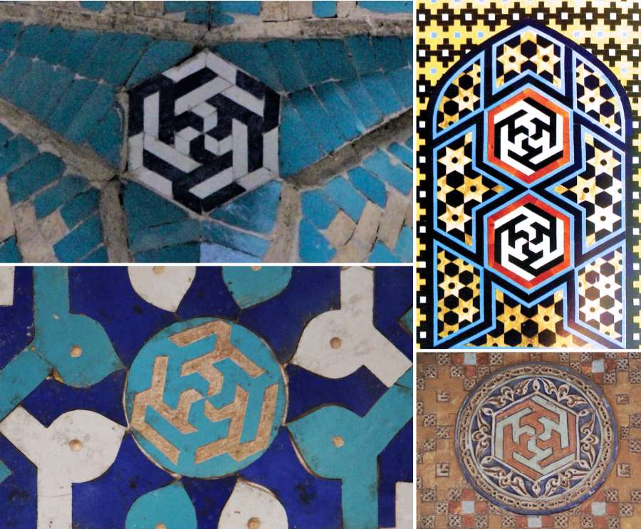 لوگوتایپ فارسی - طرح شش علی به خط کوفی بنایی در بناهای مختلف